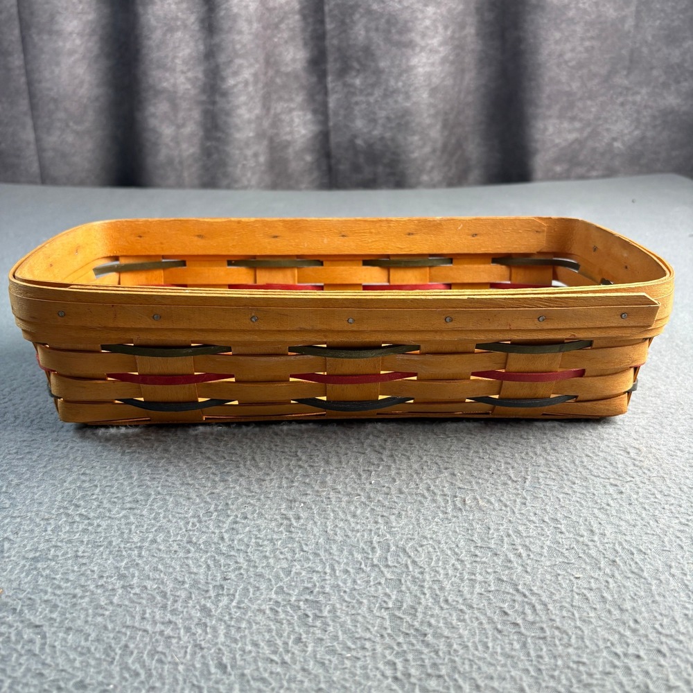Longaberger 1999 Handwoven Rectangular Basket Red Green Blue Accents 12x6x3.5